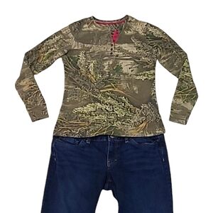 Realtree Max 1 Camo Henley Tee Button Collar Shirt Long Sleeve Camouflage Top Sm